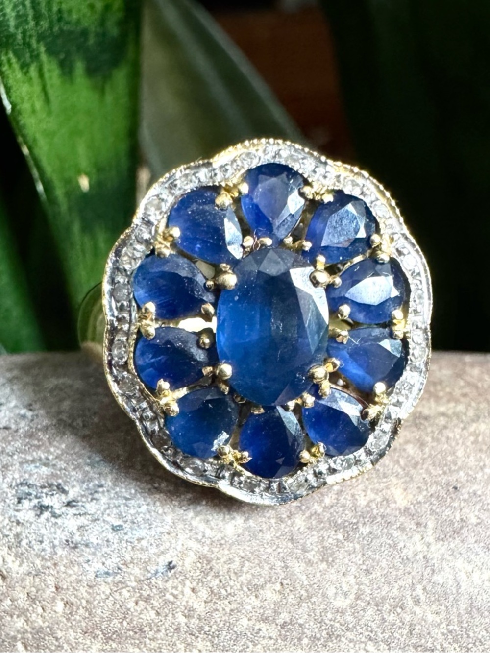 18k Sapphire & Diamond accent Halo Ring